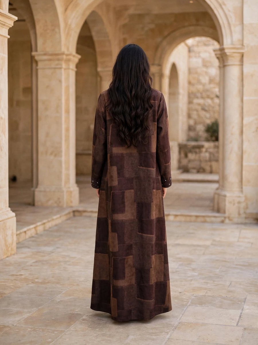 Crystal Embellished Suede Winter Wear Jalabiya