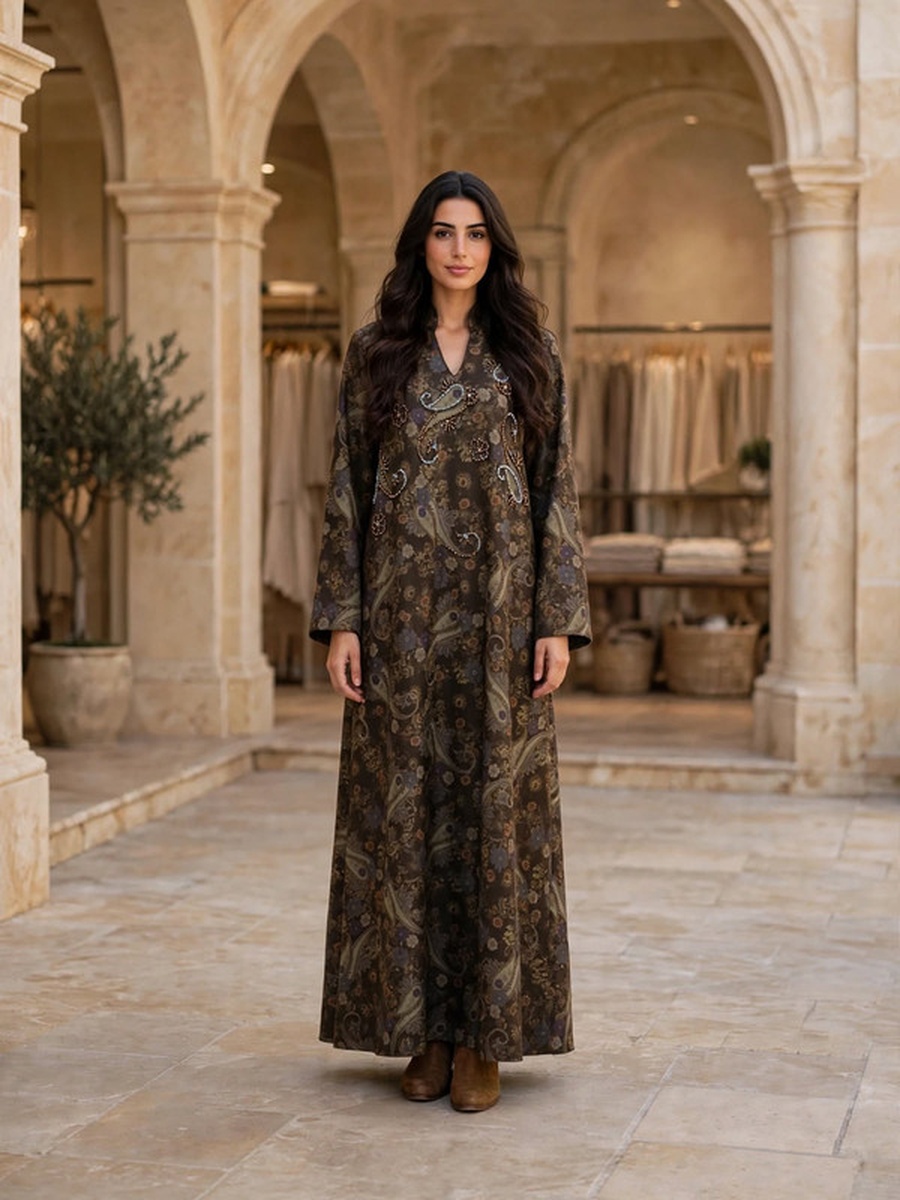 Paisley Beaded Suede Winter Wear Jalabiya