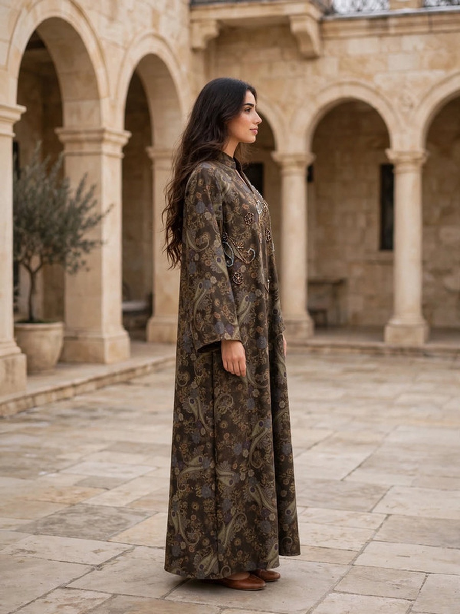 Paisley Beaded Suede Winter Wear Jalabiya