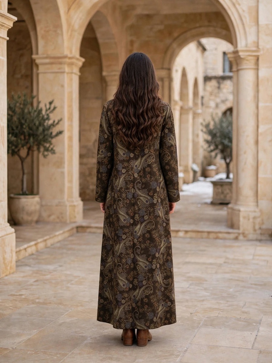 Paisley Beaded Suede Winter Wear Jalabiya