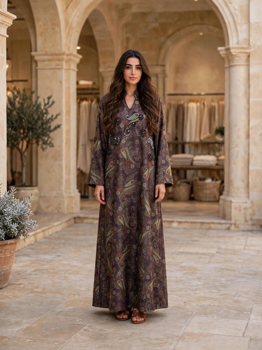 Paisley Beaded Suede Winter Wear Jalabiya
