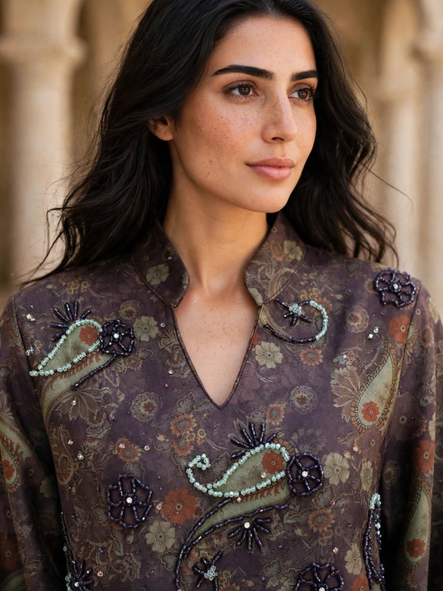 Paisley Beaded Suede Winter Wear Jalabiya