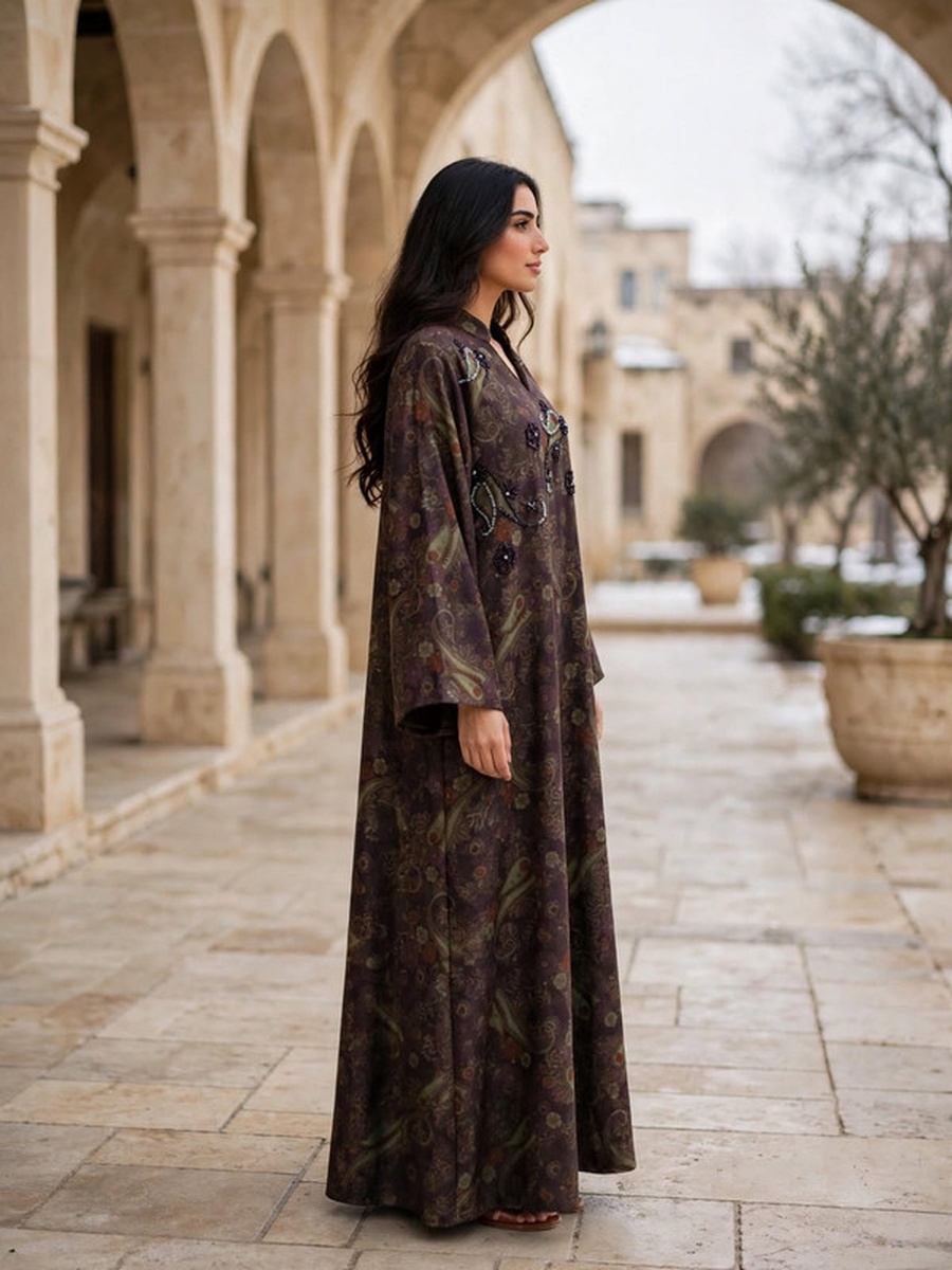 Paisley Beaded Suede Winter Wear Jalabiya