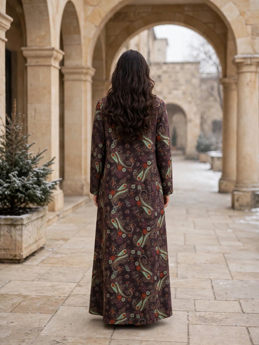 Paisley Beaded Suede Winter Wear Jalabiya