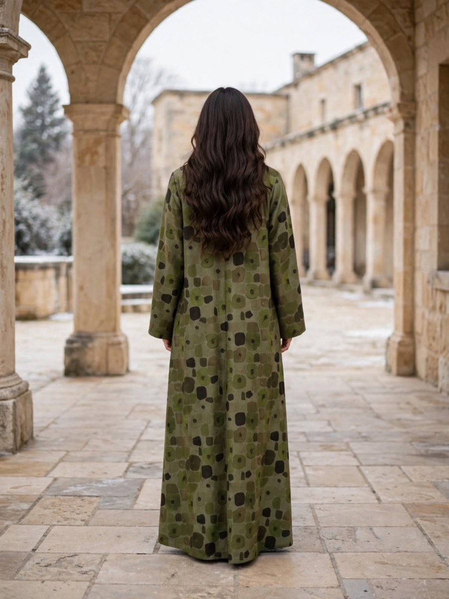 Geometric Mosaic Beaded Suede Winter Wear Jalabiya