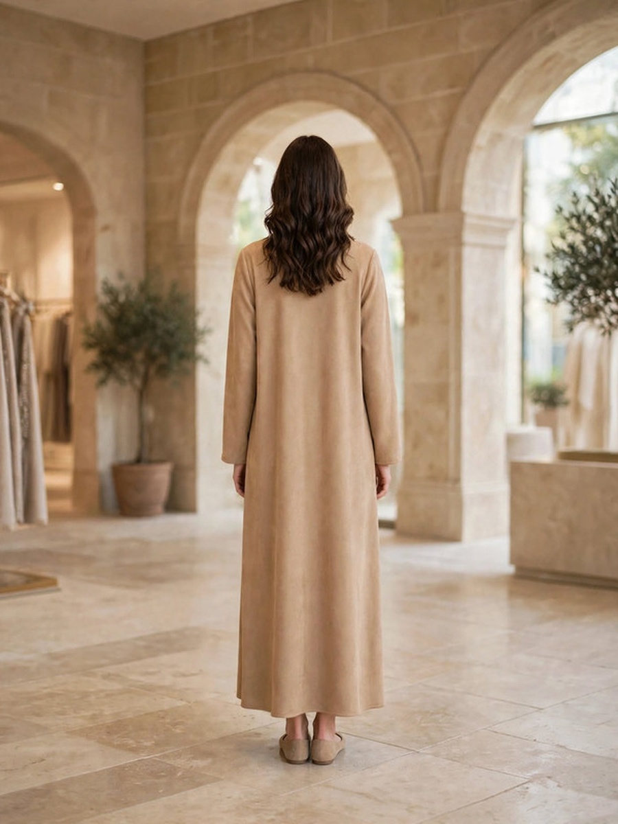 Feather Motif Beaded Suede Winter Wear Jalabiya