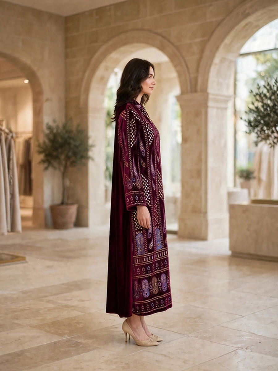 All-Over Paisley Sequin Velvet Winter Wear Jalabiya