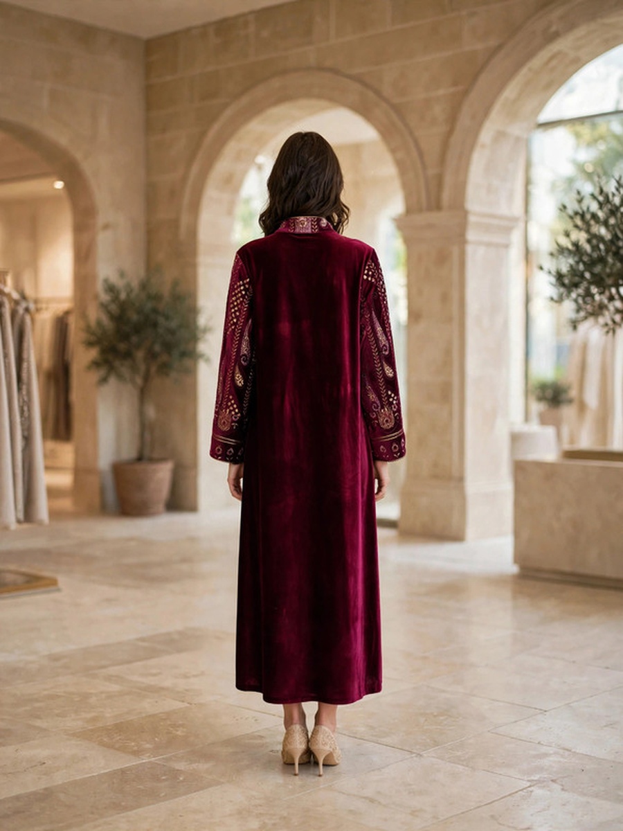 All-Over Paisley Sequin Velvet Winter Wear Jalabiya