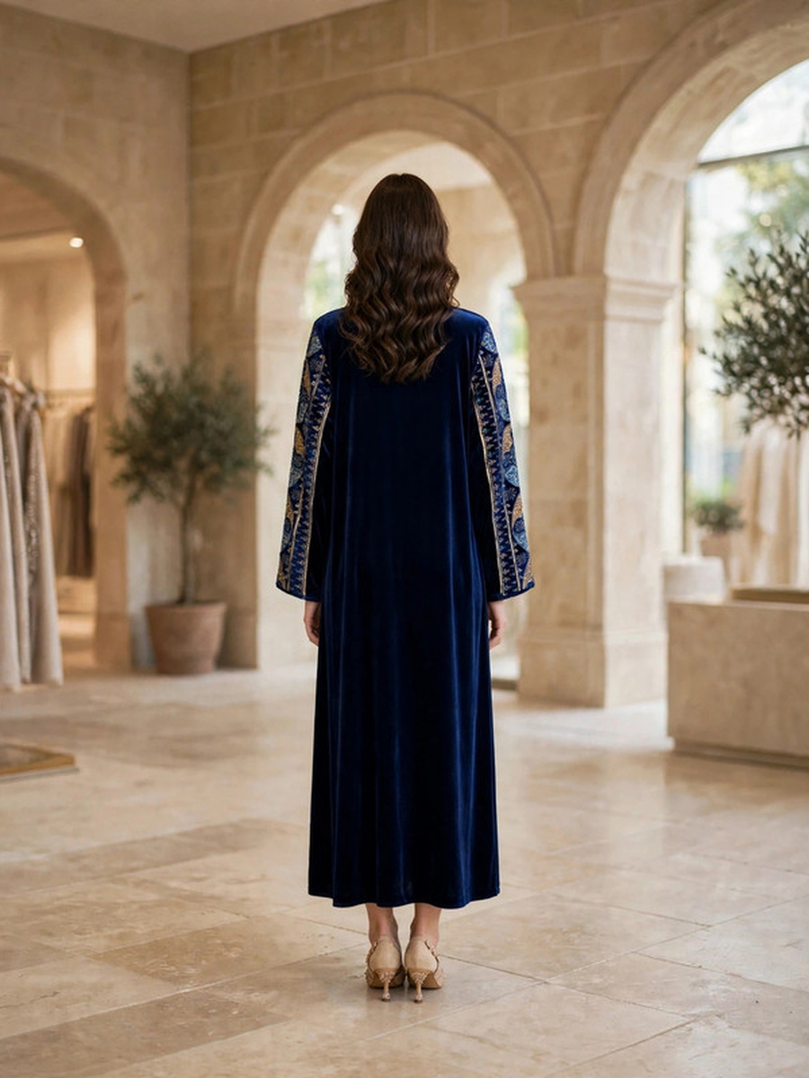 Medallion Embroidered Velvet Winter Wear Jalabiya