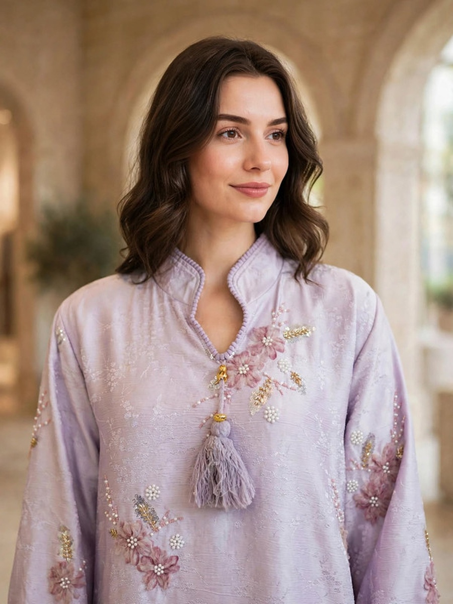 Floral Applique and Tasseled Jalabiya
