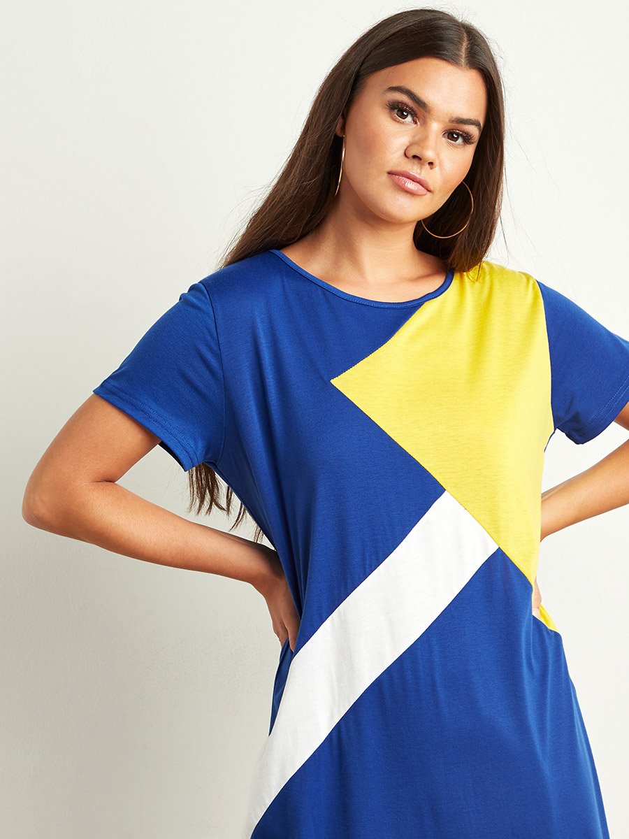 Color Block Panel Relaxed Fit T-shirt Maxi Dress For Women at Saudi | Styli Color Block Panel Relaxed Fit T-shirt Maxi Dress For Women at Saudi | Styli