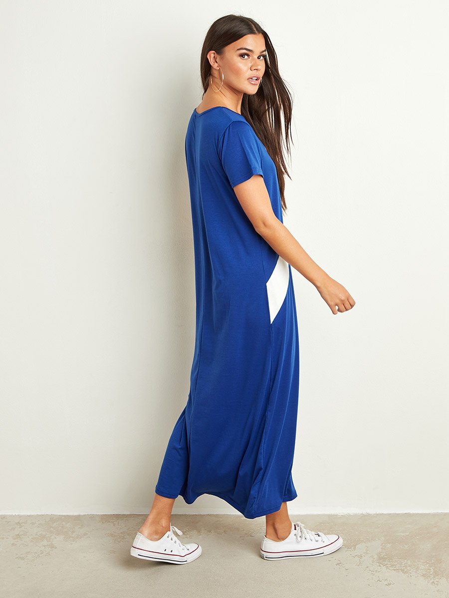 Color Block Panel Relaxed Fit T-shirt Maxi Dress For Women at Saudi | Styli