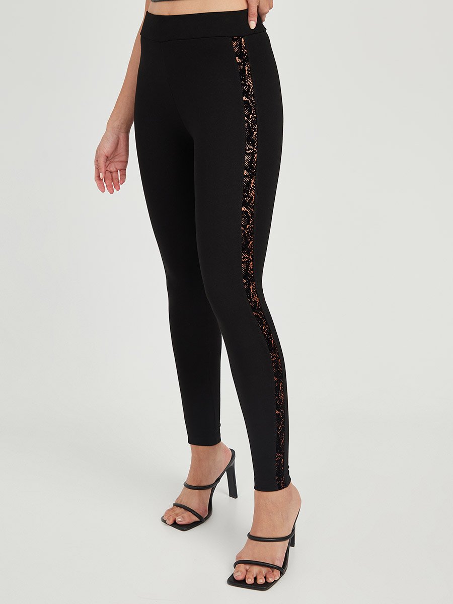 Velvet Side Snake Print Panel Leggings