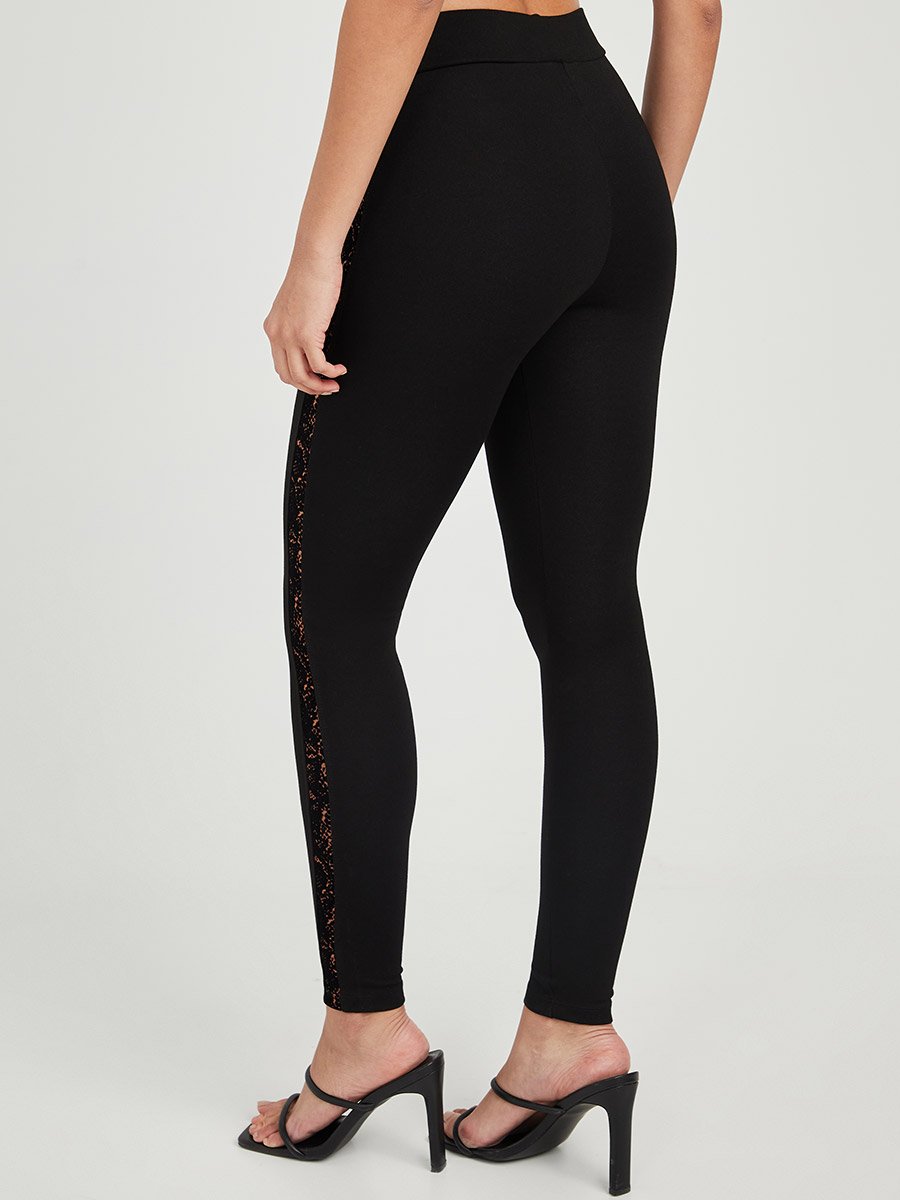 Velvet Side Snake Print Panel Leggings