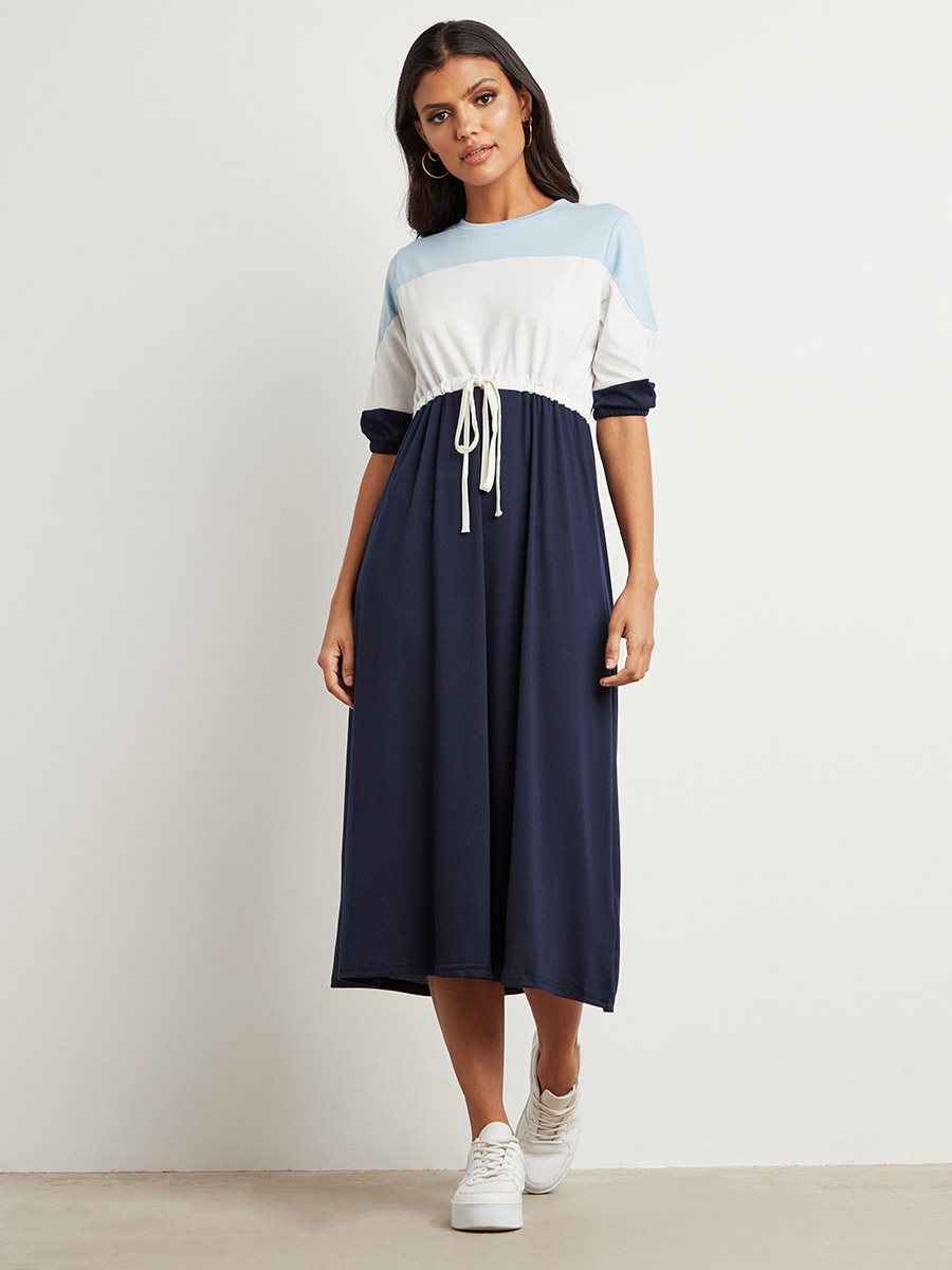 boned midi dress Striped Cotton Midi Dress – Boned Bodice Tie Front