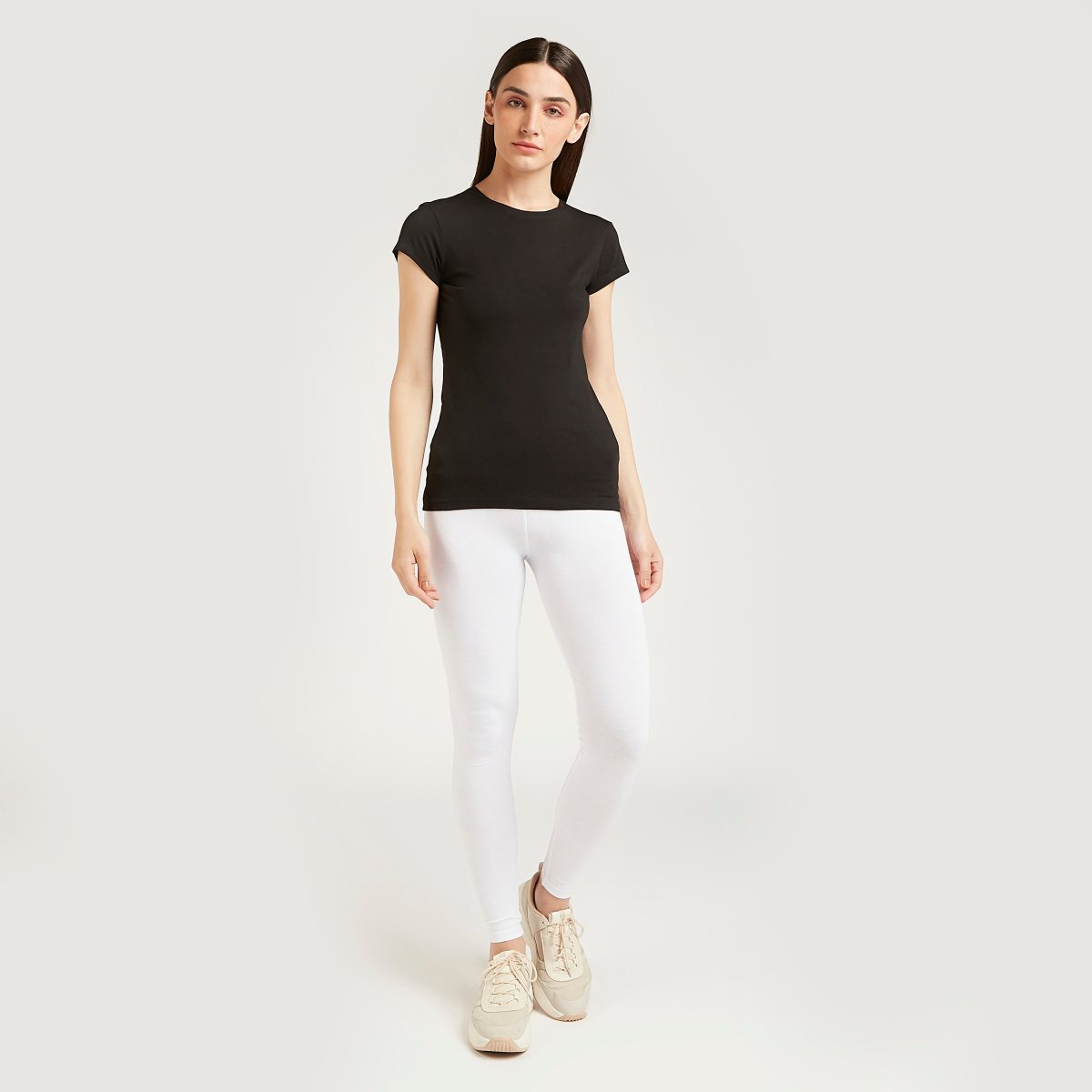 Solid Top with Crew Neck and Cap Sleeves