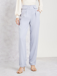 High Rise Wool Like Wide Leg Tailored Pants