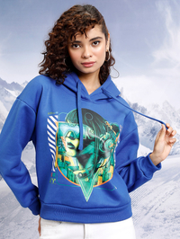 Buy Oversized Longline Faux Fur Hoodie Blue For Women Styli Kuwait