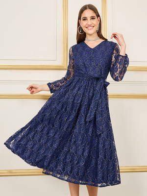 Blue lace dresses online on sale
