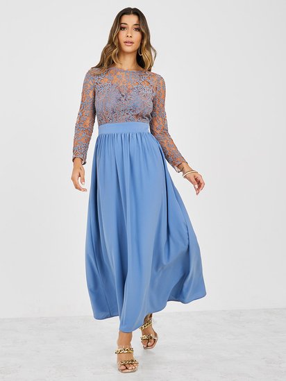 Club l high neck crochet lace maxi dress with long sleeves 2025