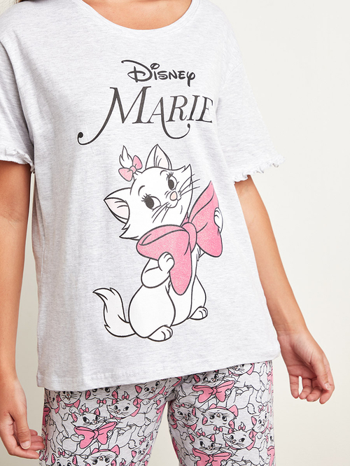 Buy Disney Marie Printed T shirt and Pyjama Set Grey For Women Styli Kuwait