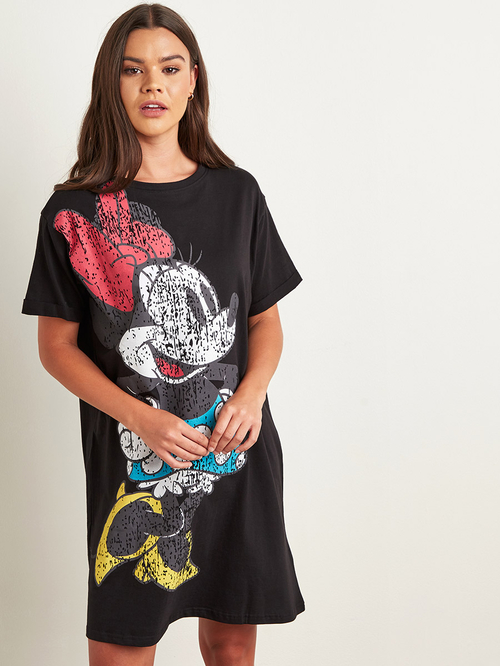 Buy Cotton Disney Minnie Mouse Printed Sleep T shirt Dress Black For Women Styli Saudi