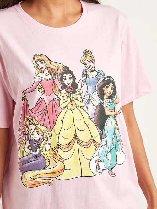 Buy Disney Princess Squad Printed Oversized T shirt Pink For Women Styli Saudi