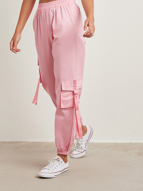 Buy Jogger Pant with Cargo Pockets Pink For Women Styli Saudi