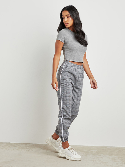 Checkered pants with side stripe sales