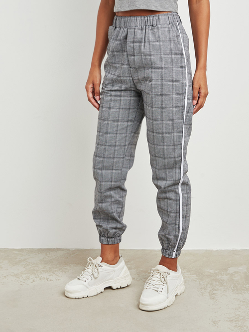 Checkered pants with side stripe sales