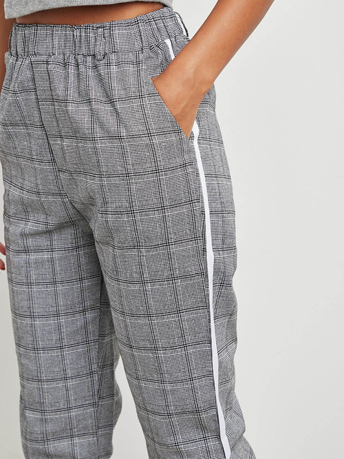 Checkered pants with side stripe sales