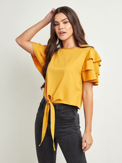 Mustard yellow tie front top clearance