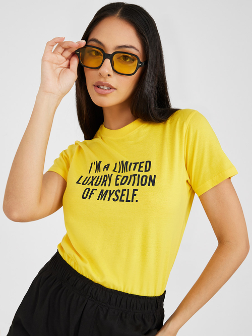 Yellow slogan top hot sale