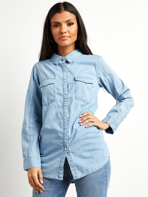 Longline denim shirt womens shop
