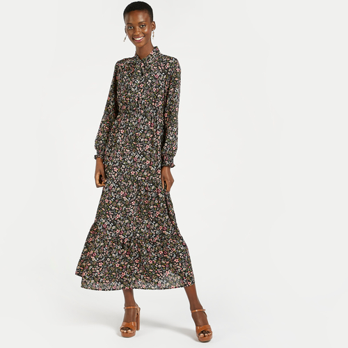 Black floral print maxi dress clearance