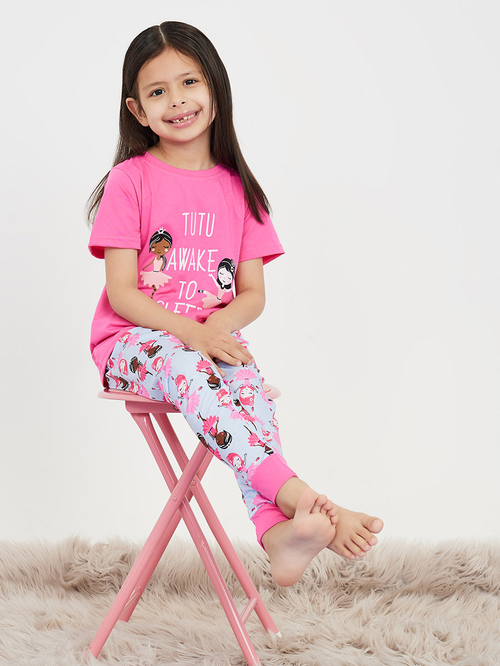 Buy Girls in Tutu Graphic Print T Shirt Pyjama Set Multi For Kids Styli Saudi