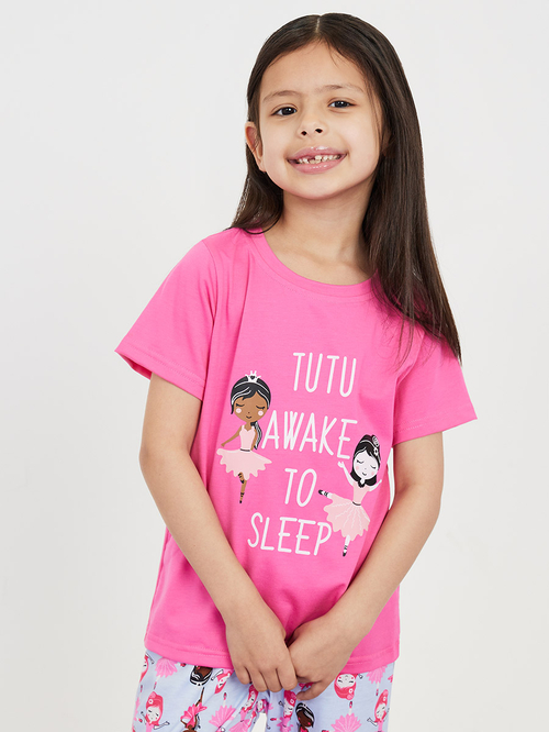 Buy Girls in Tutu Graphic Print T Shirt Pyjama Set Multi For Kids Styli Saudi