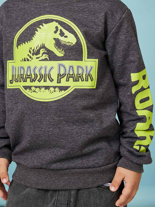 Buy Universal Jurassic Park Print Sweatshirt Charcoal For Kids Styli Saudi