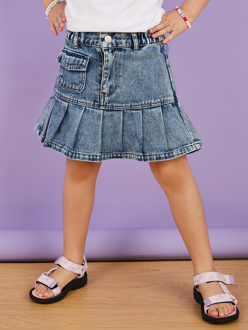 Denim pleated hem skirt cheap