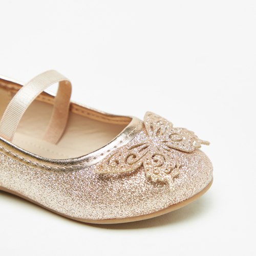 Buy Butterfly Accent Round Toe Ballerina Shoes Gold For Kids Styli Saudi