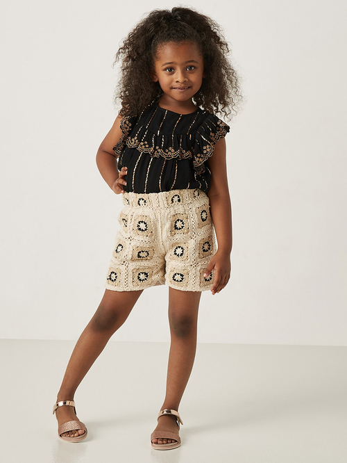 Buy Elastic Waistband Crochet Shorts Cream For Kids Styli UAE