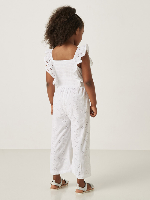 Buy Schiffli Ruffle Detail Jumpsuit White For Kids Styli Kuwait