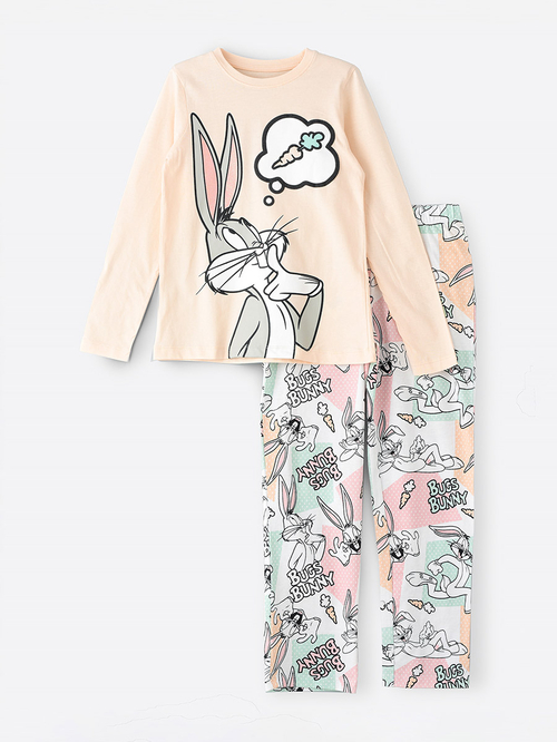 Shop Bugs Bunny Print T-shirt and All-Over Printed Pyjamas Set