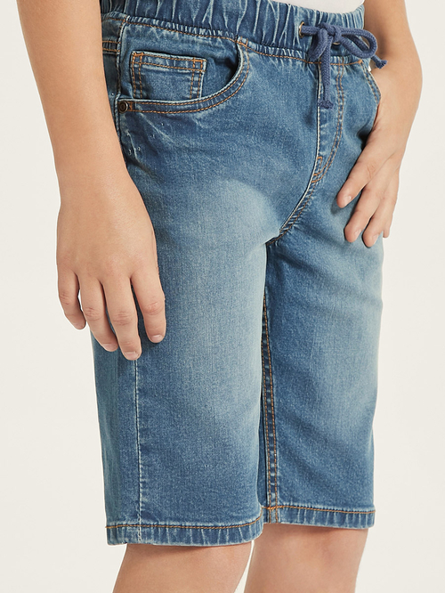 Blue jean shorts with elastic waistband deals
