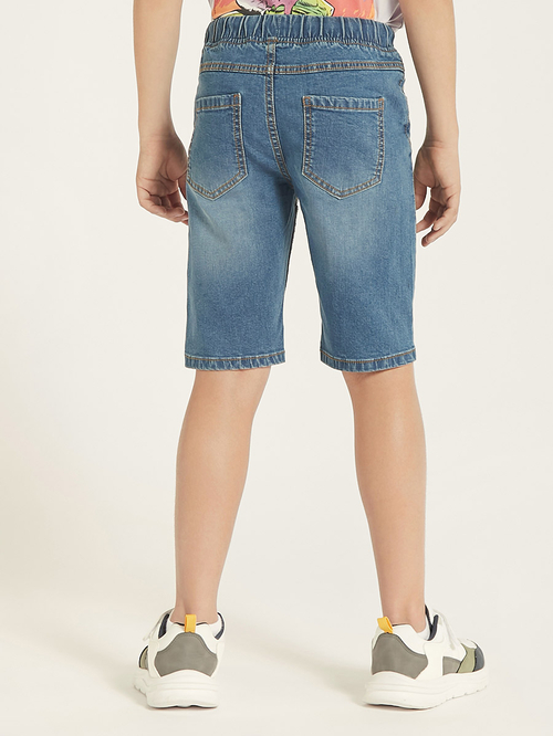 Buy Drawstring Elastic Waistband Denim Short Blue For Kids Styli UAE