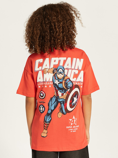 Buy Front and Back Marvel Captain America Print T shirt Red For Kids Styli Saudi