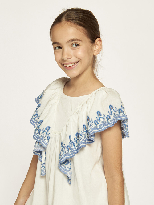 Buy Embroidered Front Panel Smock Dress White For Kids Styli UAE