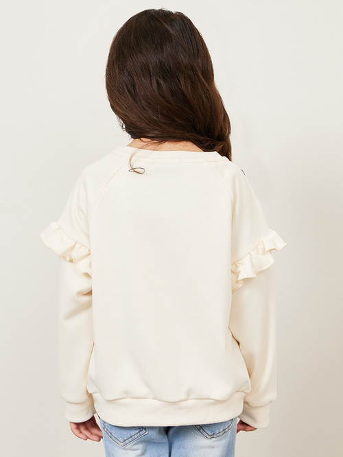 Buy Solid Ruffle Sleeve Sweatshirt Beige For Kids Styli Saudi