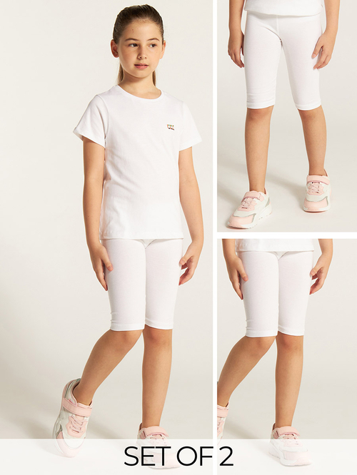 Buy Pack of 2 Basic Cycling Shorts White For Kids Styli Saudi