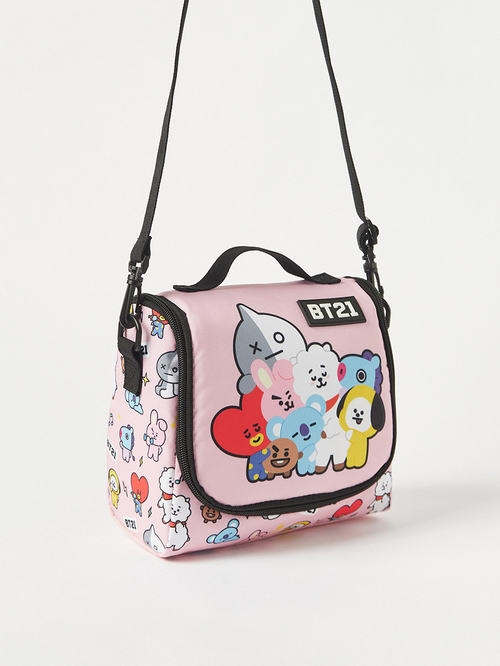 Buy BT21 Print Front Zip Lunch Bag Pink For Kids Styli Saudi
